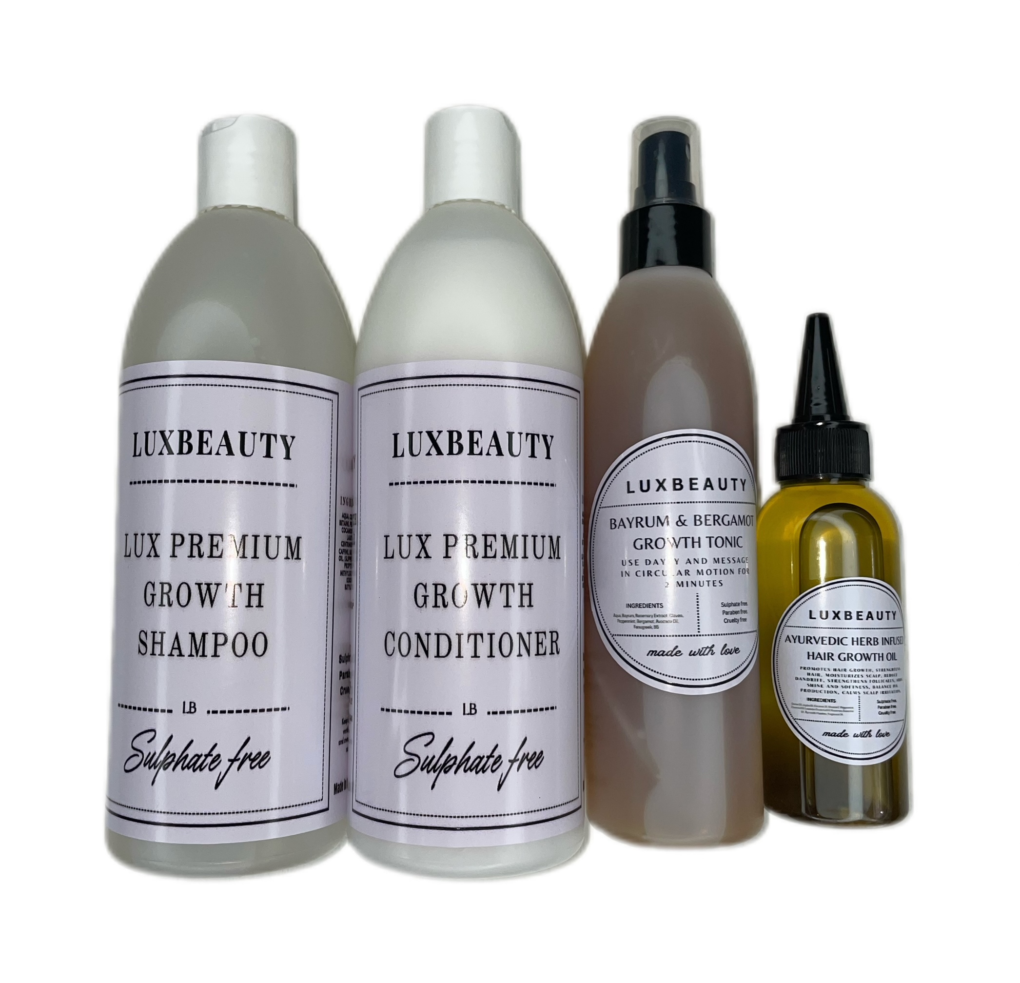 LUX BIOTIN GROWTH COMBO SHAMPOO & CONDITIONER 500ml, HAIR GROWTH OIL 100ml & BAYRUM TONIC 300ml