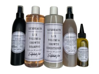 LUX CAFFEINE & CANNABIS SHAMPOO & CONDITIONER 500ml, HAIR GROWTH OIL 100ml & BAYRUM TONIC 300ml & KERATIN HEATPROTECTION SPRAY 300ml